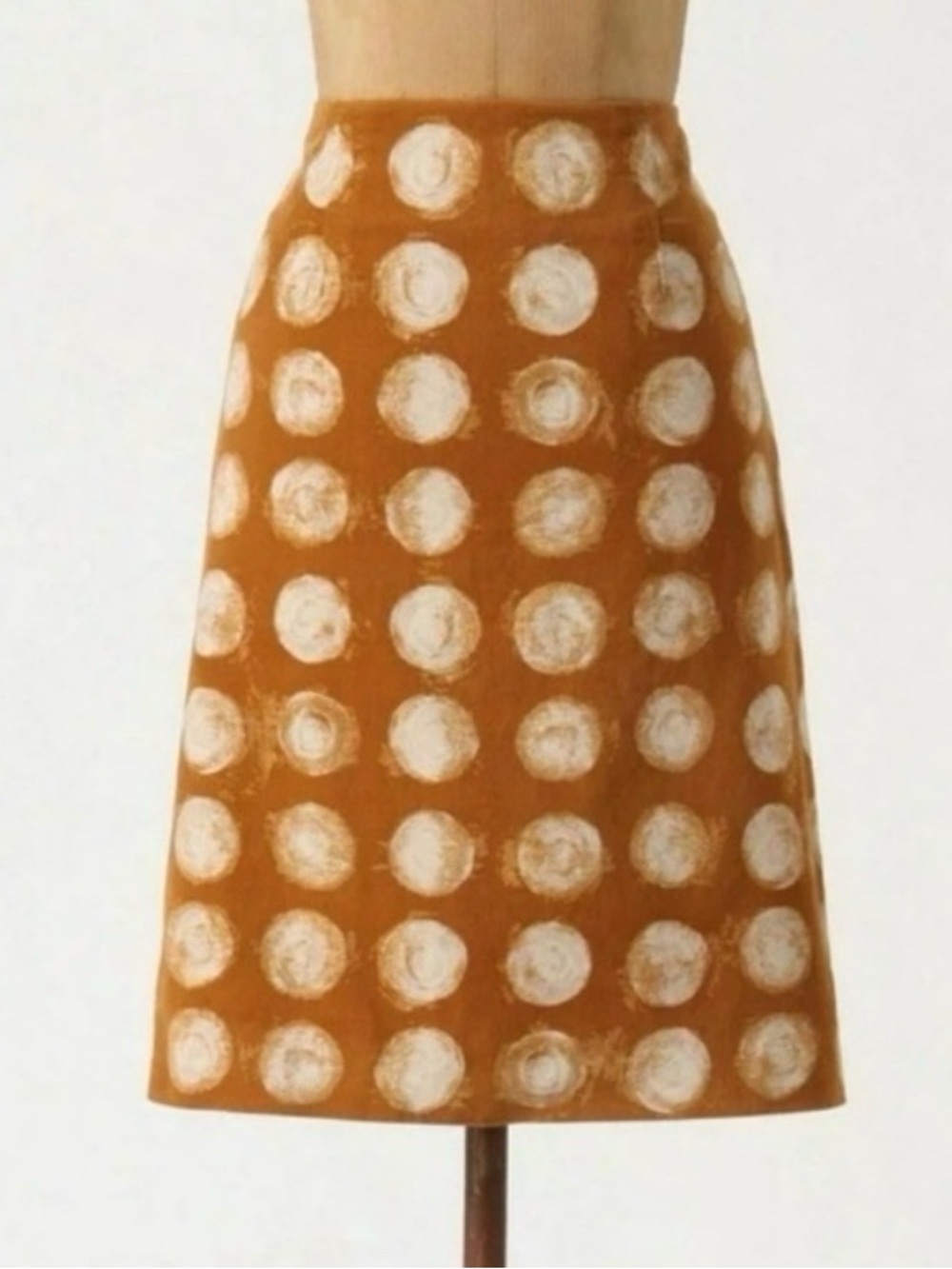 Rust Polka Dot A-Line Skirt - White Dot Pattern